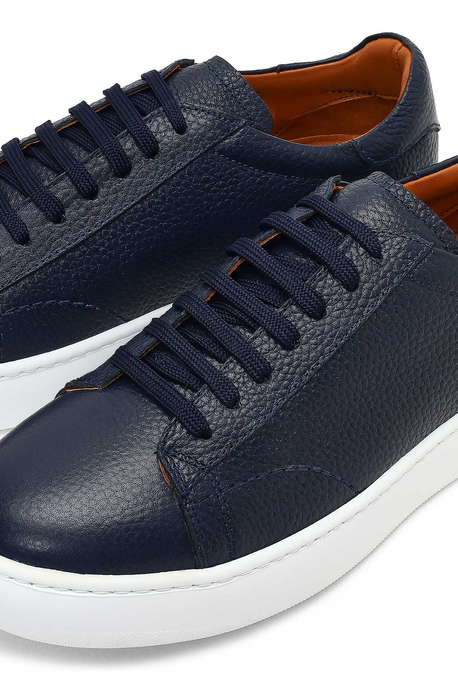 Men's Navy Blue Lace-Up Thick Sole Leather Sneaker