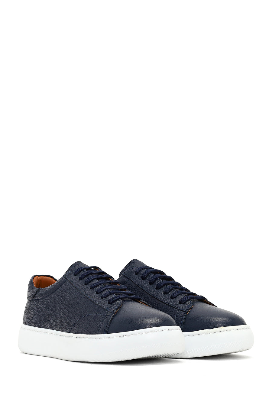 Men's Navy Blue Lace-Up Thick Sole Leather Sneaker
