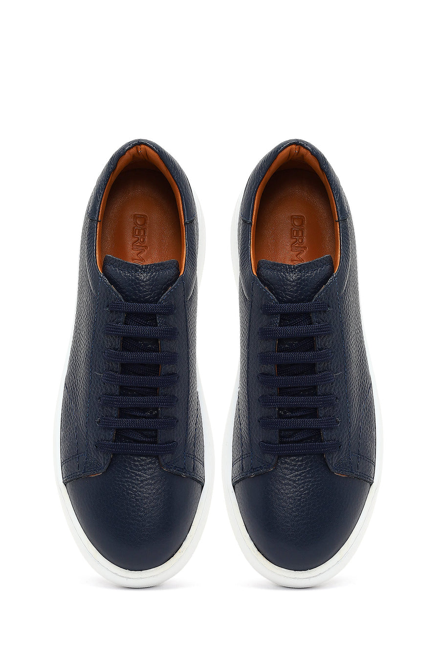 Men's Navy Blue Lace-Up Thick Sole Leather Sneaker