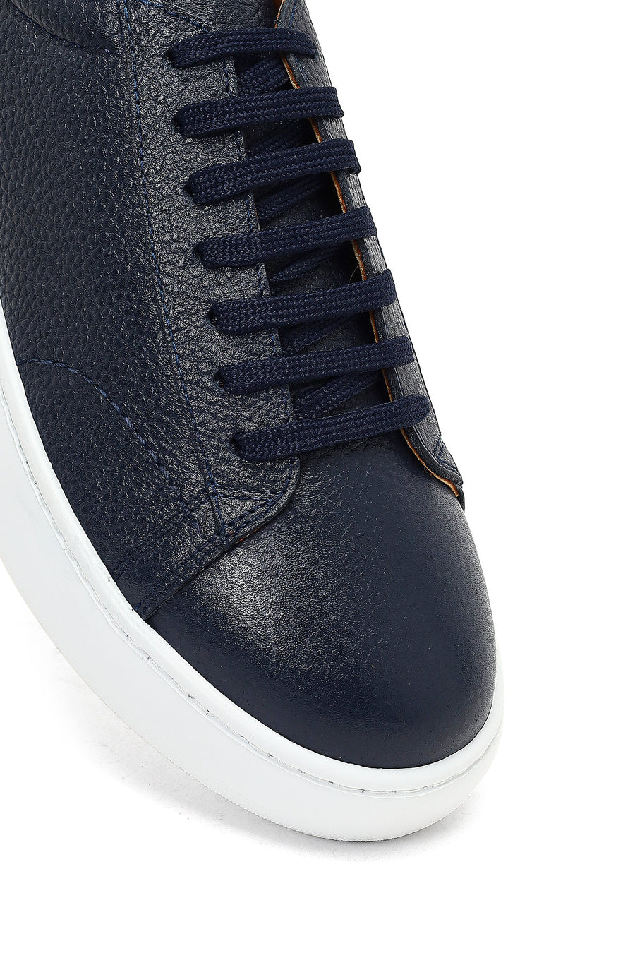 Men's Navy Blue Lace-Up Thick Sole Leather Sneaker