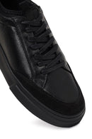 Erkek Siyah Bağcıklı Kalın Tabanlı Deri Sneaker | Derimod