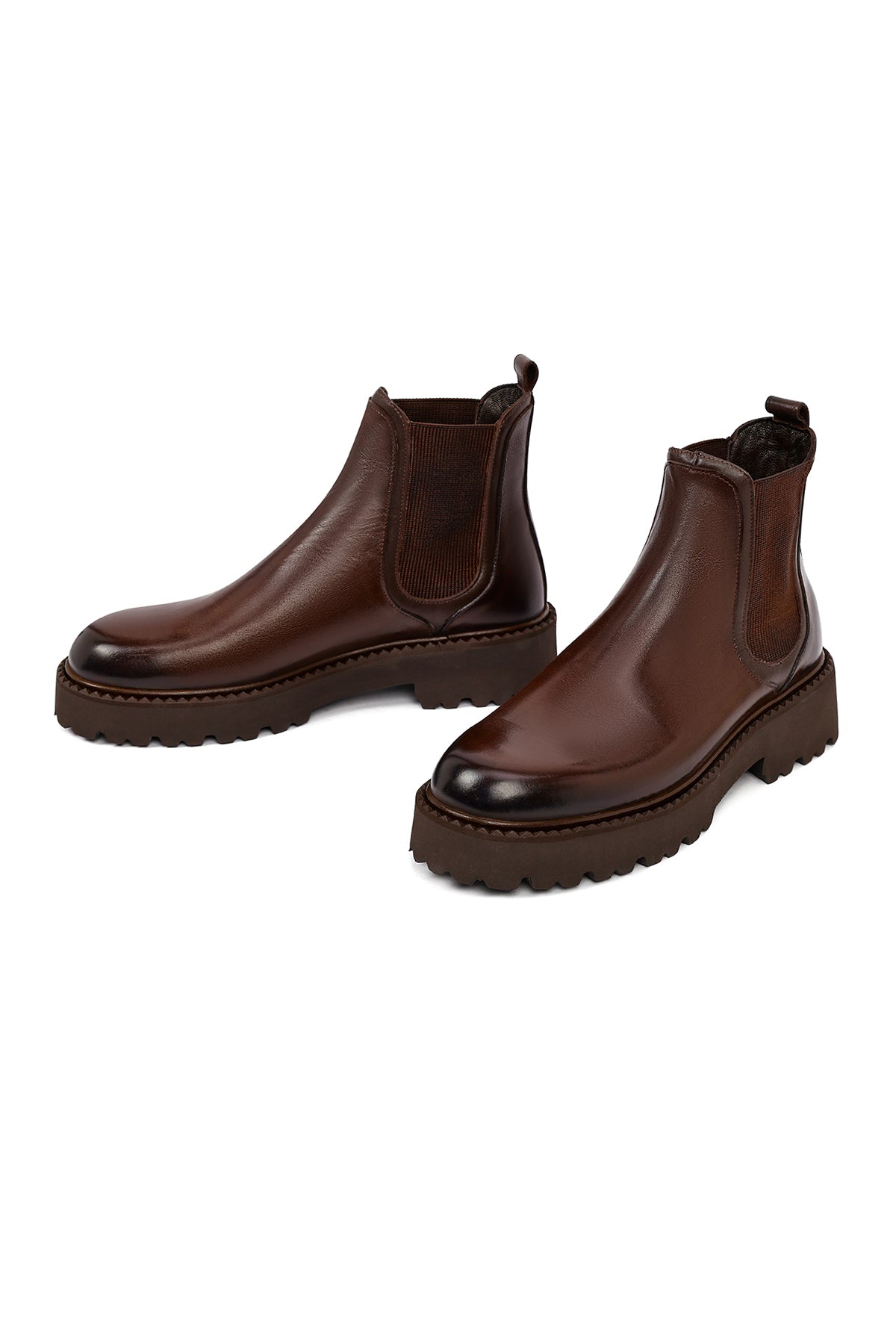 Erkek Kahverengi Kalın Tabanlı Deri Chelsea Bot