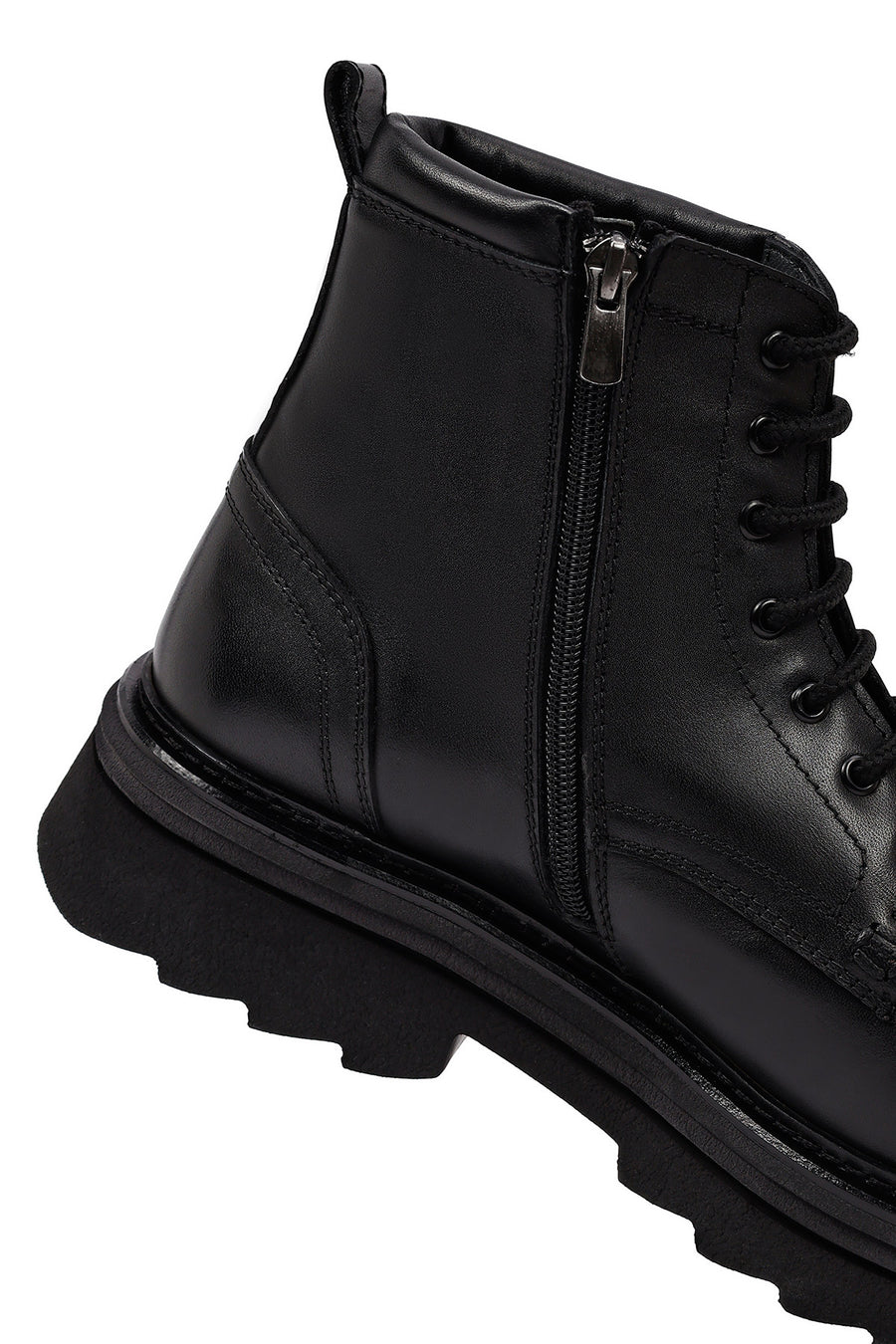 Men's Black Zippered Thick-Soled Leather Boot