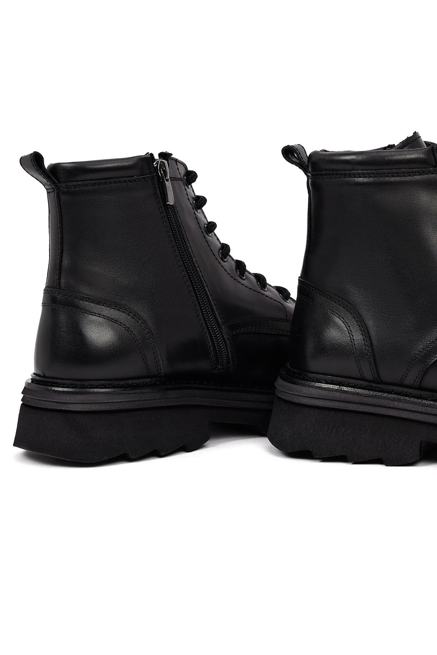Men's Black Zippered Thick-Soled Leather Boot