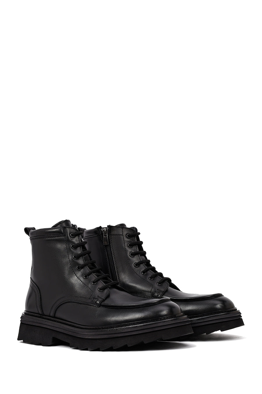 Men's Black Zippered Thick-Soled Leather Boot