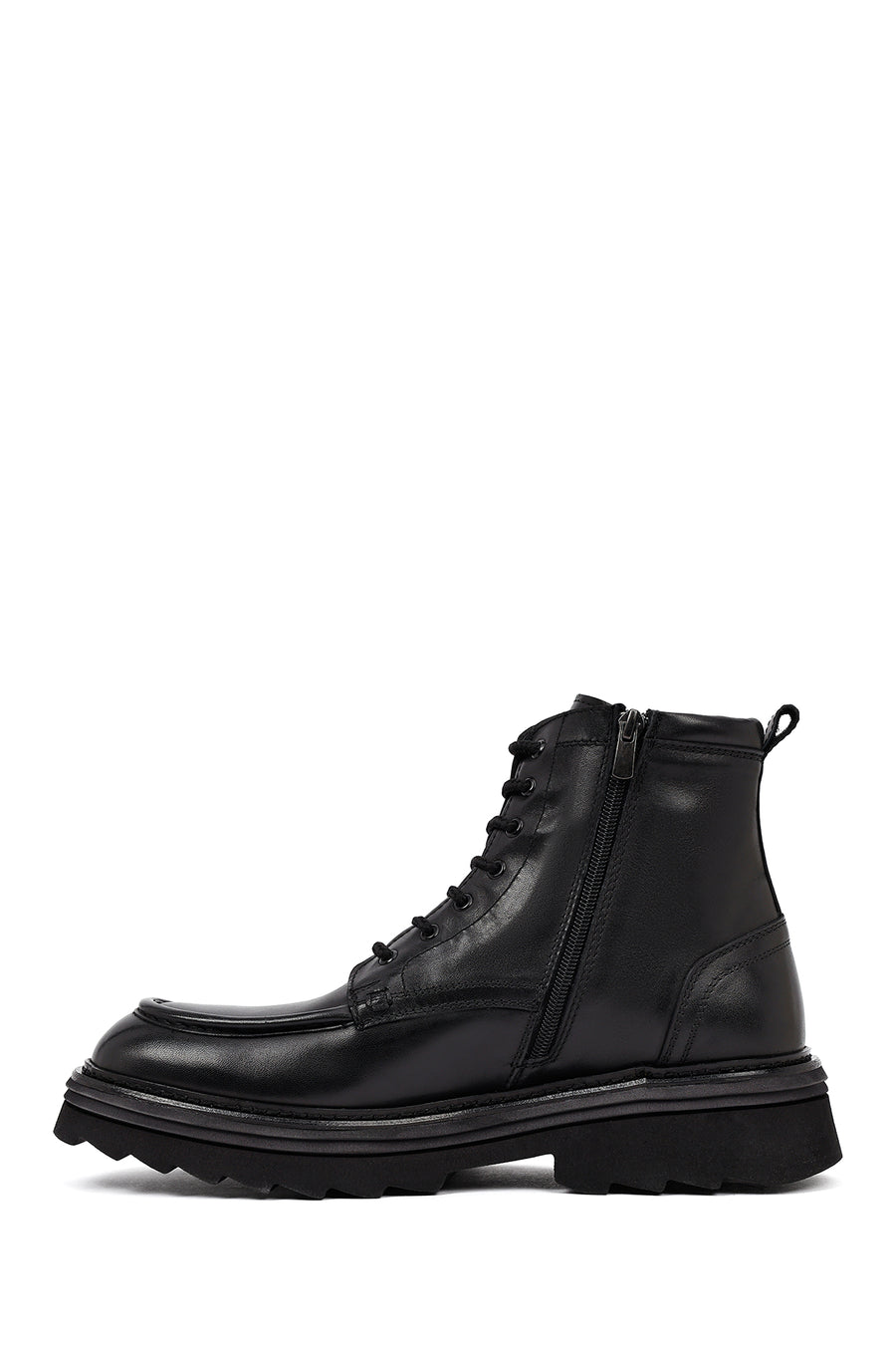 Men's Black Zippered Thick-Soled Leather Boot
