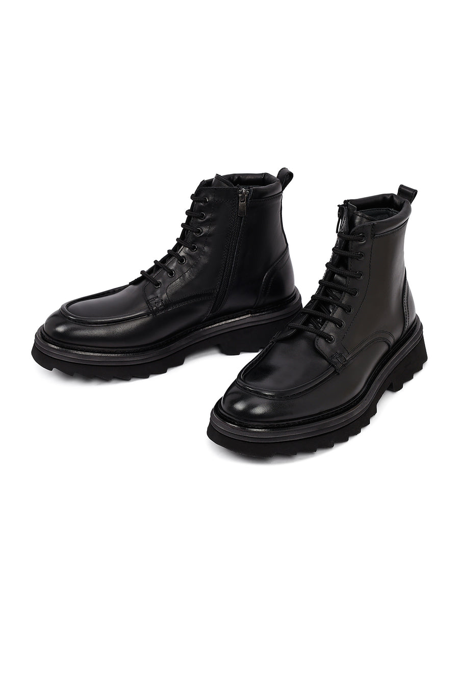 Men's Black Zippered Thick-Soled Leather Boot
