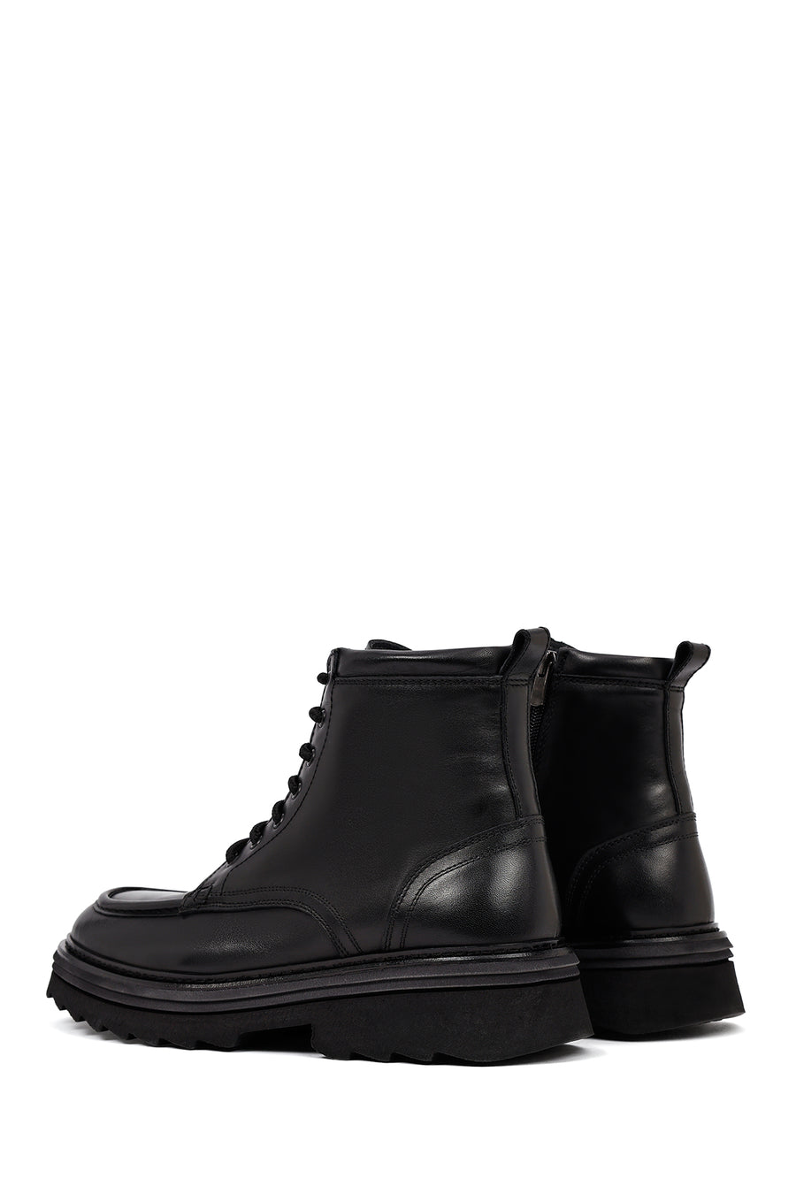Men's Black Zippered Thick-Soled Leather Boot
