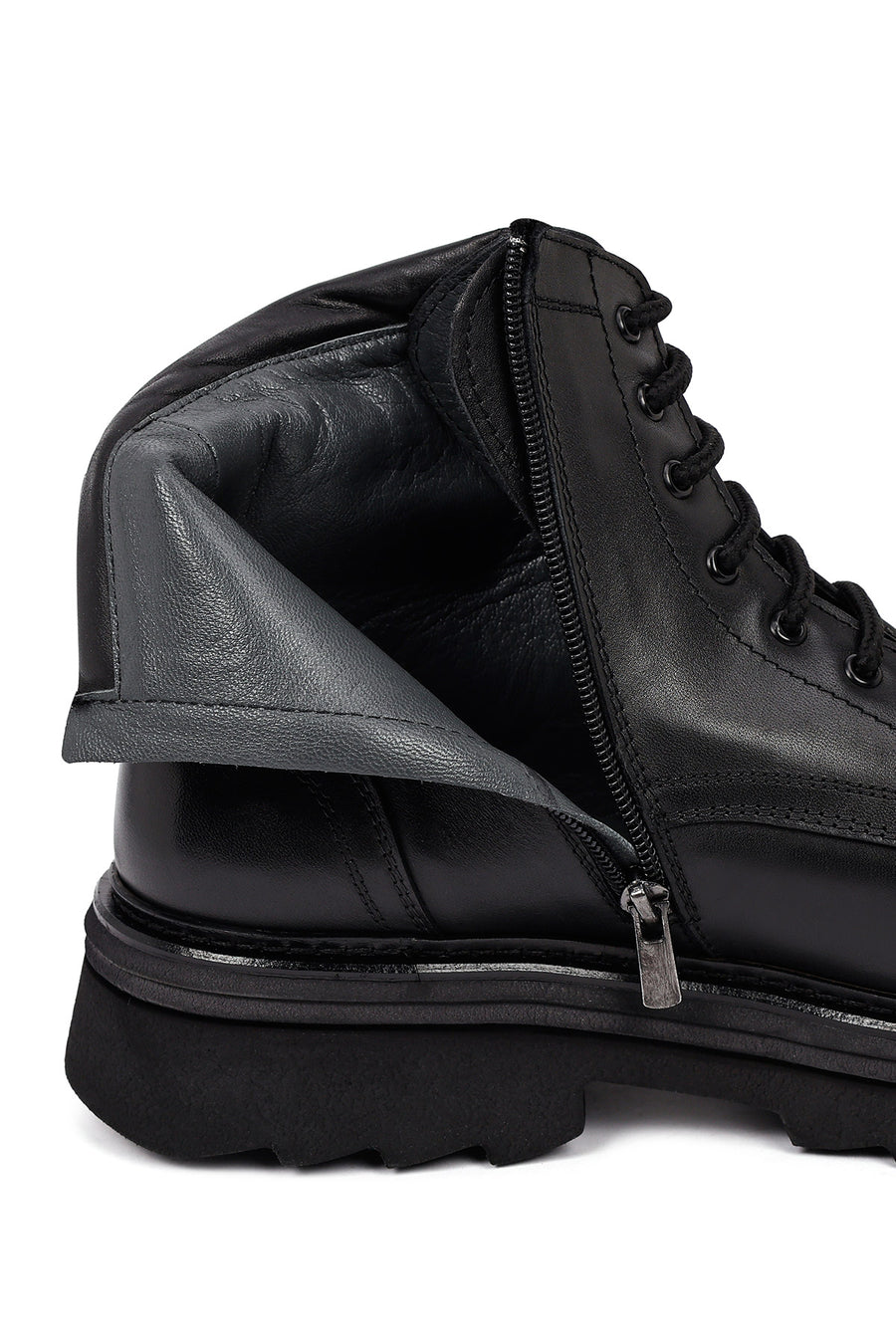 Men's Black Zippered Thick-Soled Leather Boot