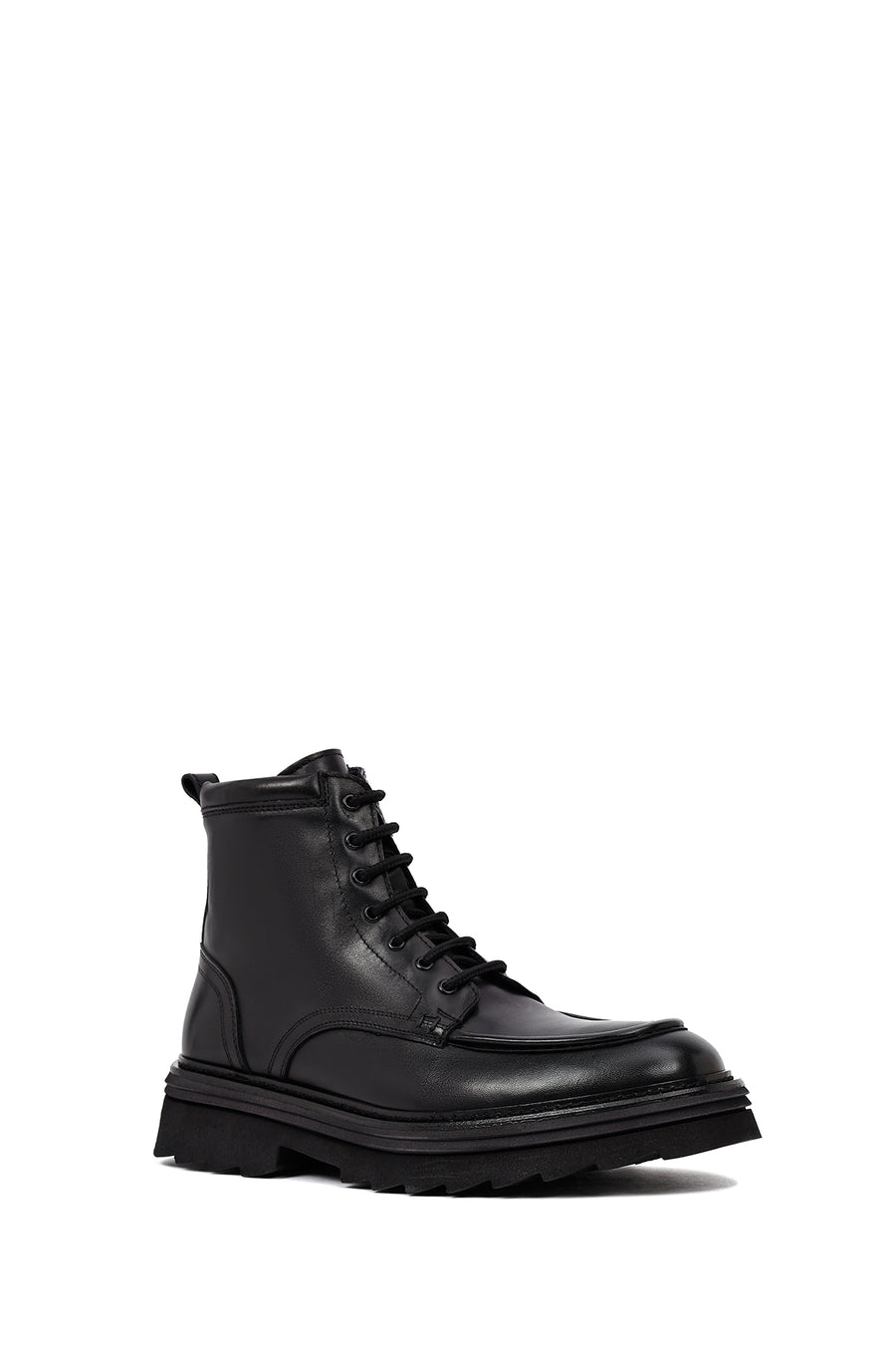 Men's Black Zippered Thick-Soled Leather Boot