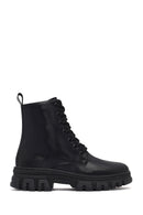 Woman Black Zippered Combat Boots | Derimod