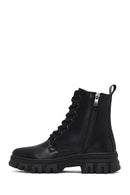 Woman Black Zippered Combat Boots | Derimod