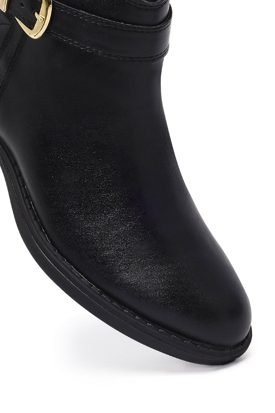 Woman Black Zippered Buckled Boots