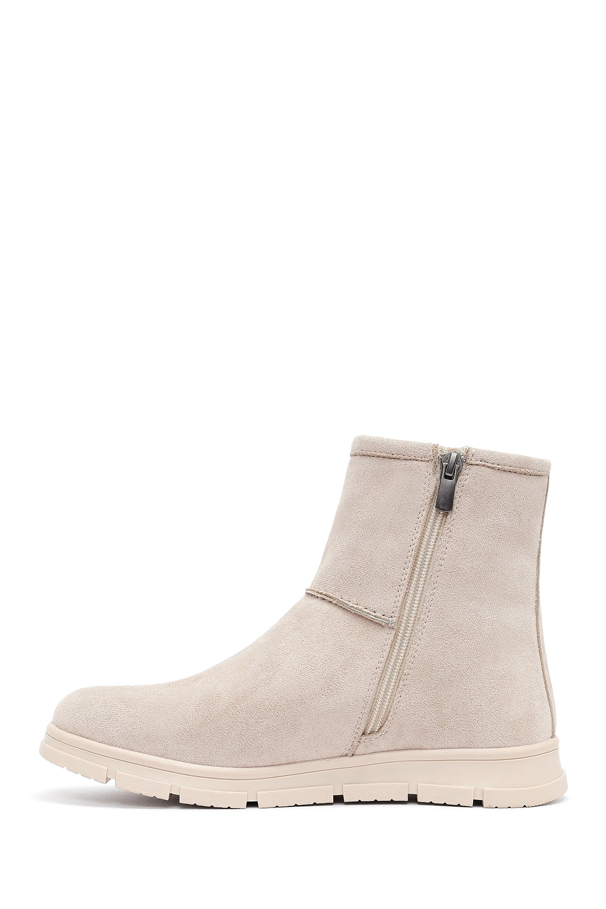 Kadın Bej Fermuarlı Süet Teddy Bot