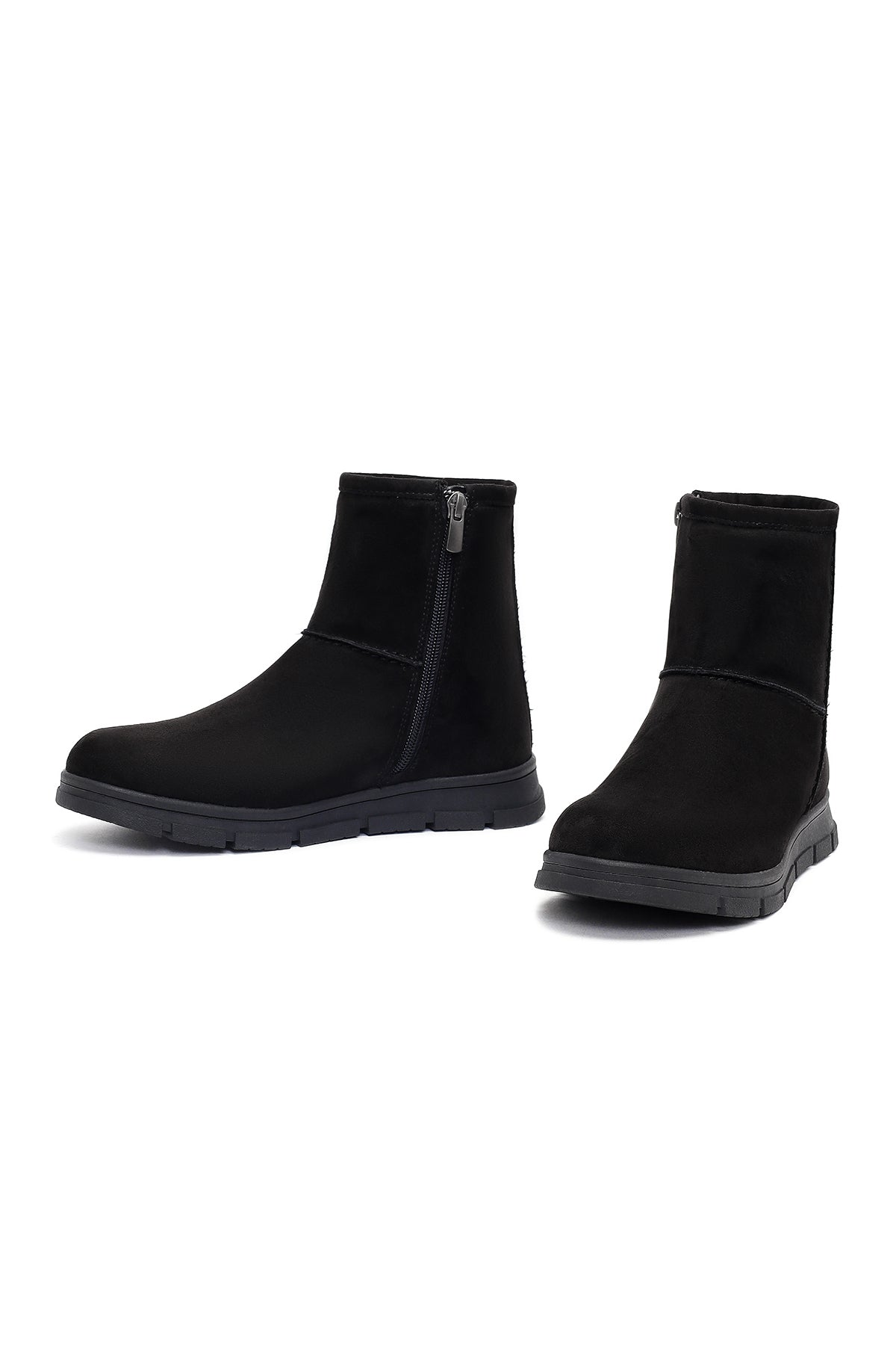 Kadın Siyah Fermuarlı Süet Teddy Bot