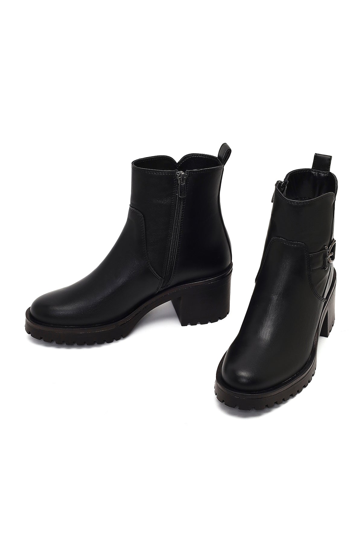 Kadın Siyah Fermuarlı Kalın Topuklu Bot
