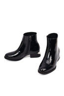 Women's Black Thick Short Heel Patent Leather Boot | Derimod