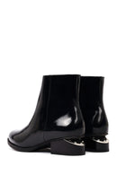 Women's Black Thick Short Heel Patent Leather Boot | Derimod