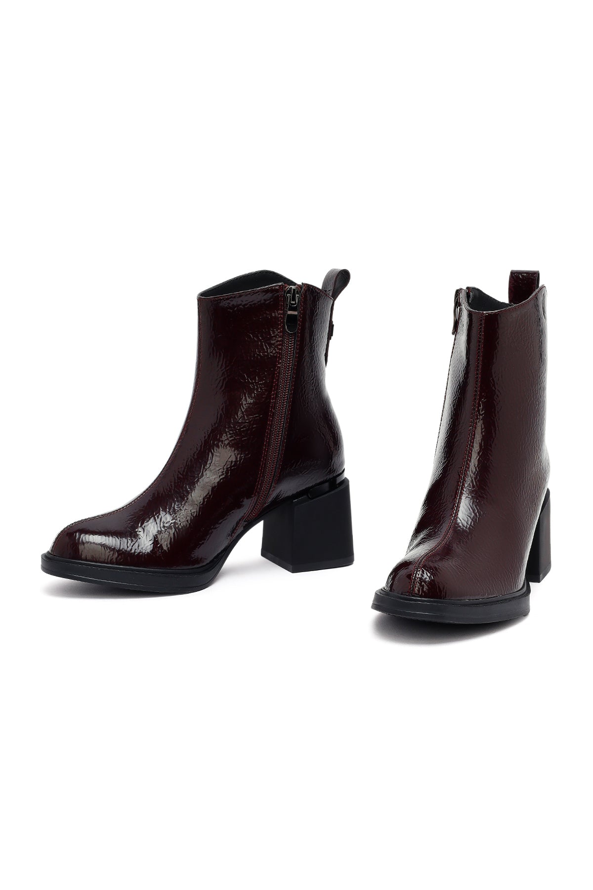 Kadın Bordo Fermuarlı Kalın Topuklu Bot