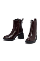 Kadın Bordo Fermuarlı Kalın Topuklu Bot | Derimod