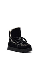 Kadın Siyah Bağcıklı Kalın Tabanlı Süet Teddy Bot | Derimod