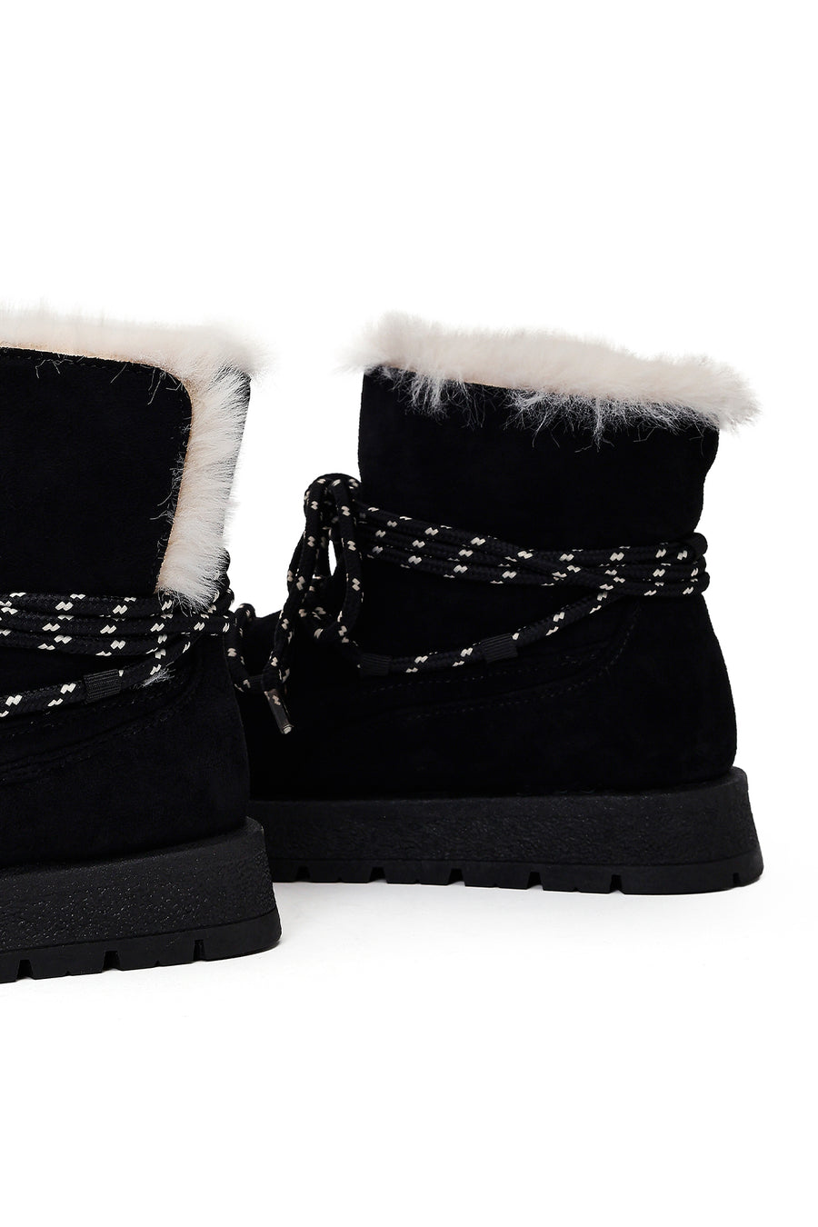 Women's Black Lace-Up Chunky Sole Suede Teddy Boots