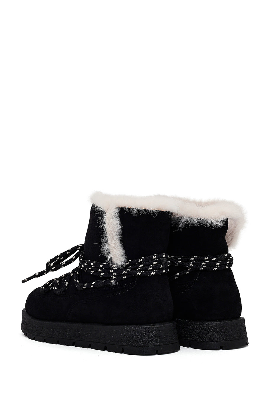 Women's Black Lace-Up Chunky Sole Suede Teddy Boots