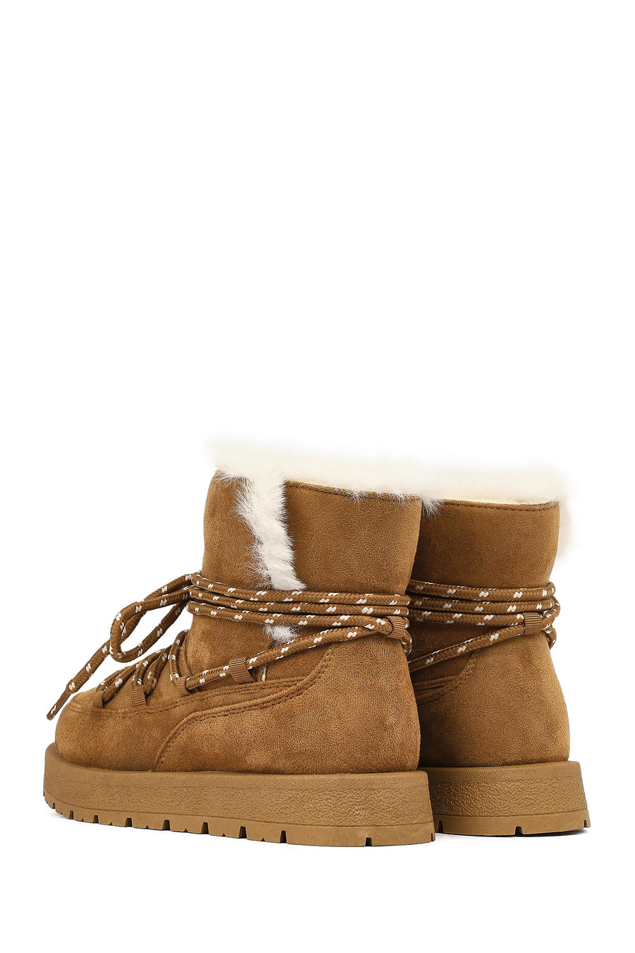 Women's Tan Lace-Up Chunky Sole Suede Teddy Boots