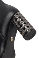 Women's Black Zippered Patterned Thick Heeled Boots | Derimod