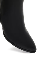Women's Black Zippered Patterned Thick Heeled Boots | Derimod