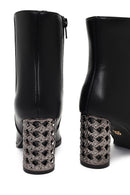 Women's Black Zippered Patterned Thick Heeled Boots | Derimod