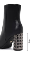 Women's Black Zippered Patterned Thick Heeled Boots | Derimod