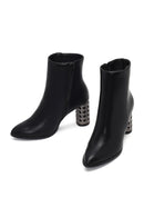 Women's Black Zippered Patterned Thick Heeled Boots | Derimod