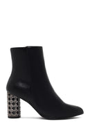 Women's Black Zippered Patterned Thick Heeled Boots | Derimod