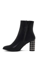 Women's Black Zippered Patterned Thick Heeled Boots | Derimod