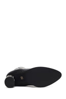 Women's Black Zippered Patterned Thick Heeled Boots | Derimod