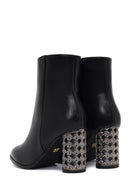 Women's Black Zippered Patterned Thick Heeled Boots | Derimod