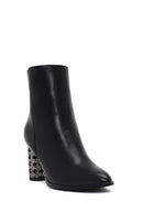 Women's Black Zippered Patterned Thick Heeled Boots | Derimod