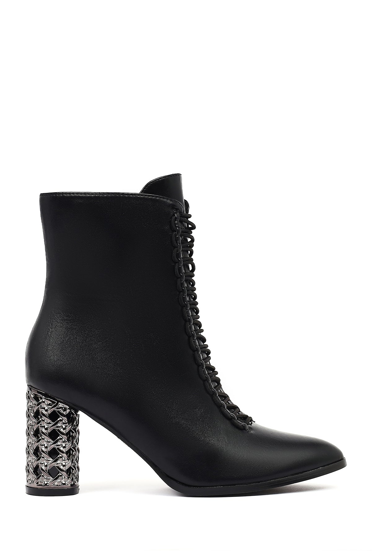 Kadın Siyah Bağcıklı Fermuarlı Kalın Topuklu Bot 25WFE481218 | Derimod