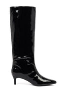 Kadın Siyah Kısa İnce Topuklu Rugan Çizme | Derimod