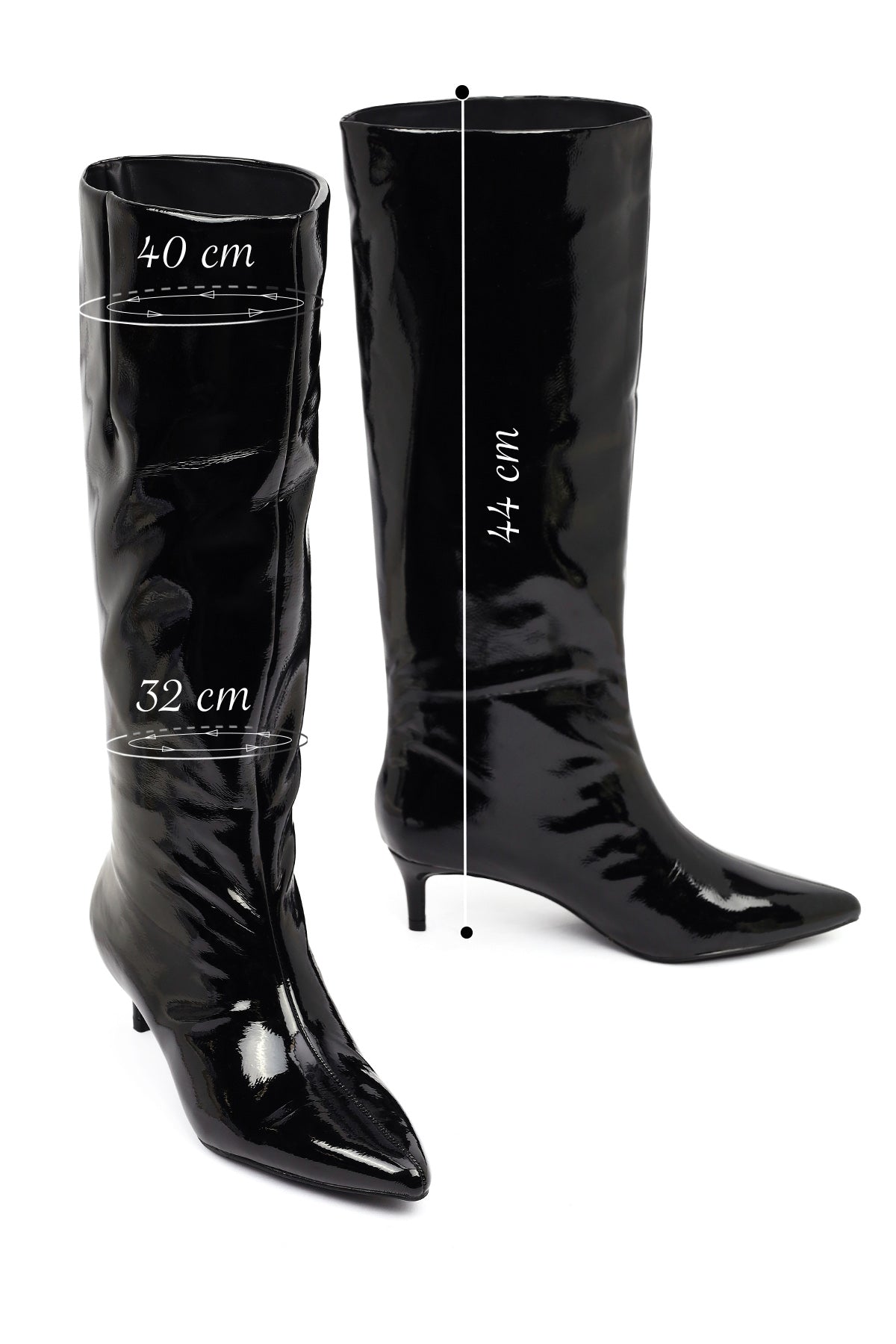 Kadın Siyah Kısa İnce Topuklu Rugan Çizme