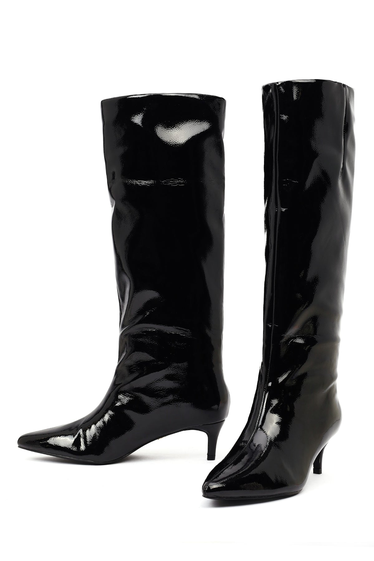 Kadın Siyah Kısa İnce Topuklu Rugan Çizme