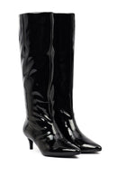 Kadın Siyah Kısa İnce Topuklu Rugan Çizme | Derimod