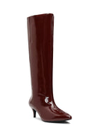 Kadın Bordo Kısa İnce Topuklu Rugan Çizme | Derimod