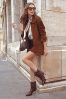 Petra Kadın Kahverengi Gömlek Yaka Oversize Süet Deri Ceket | Derimod