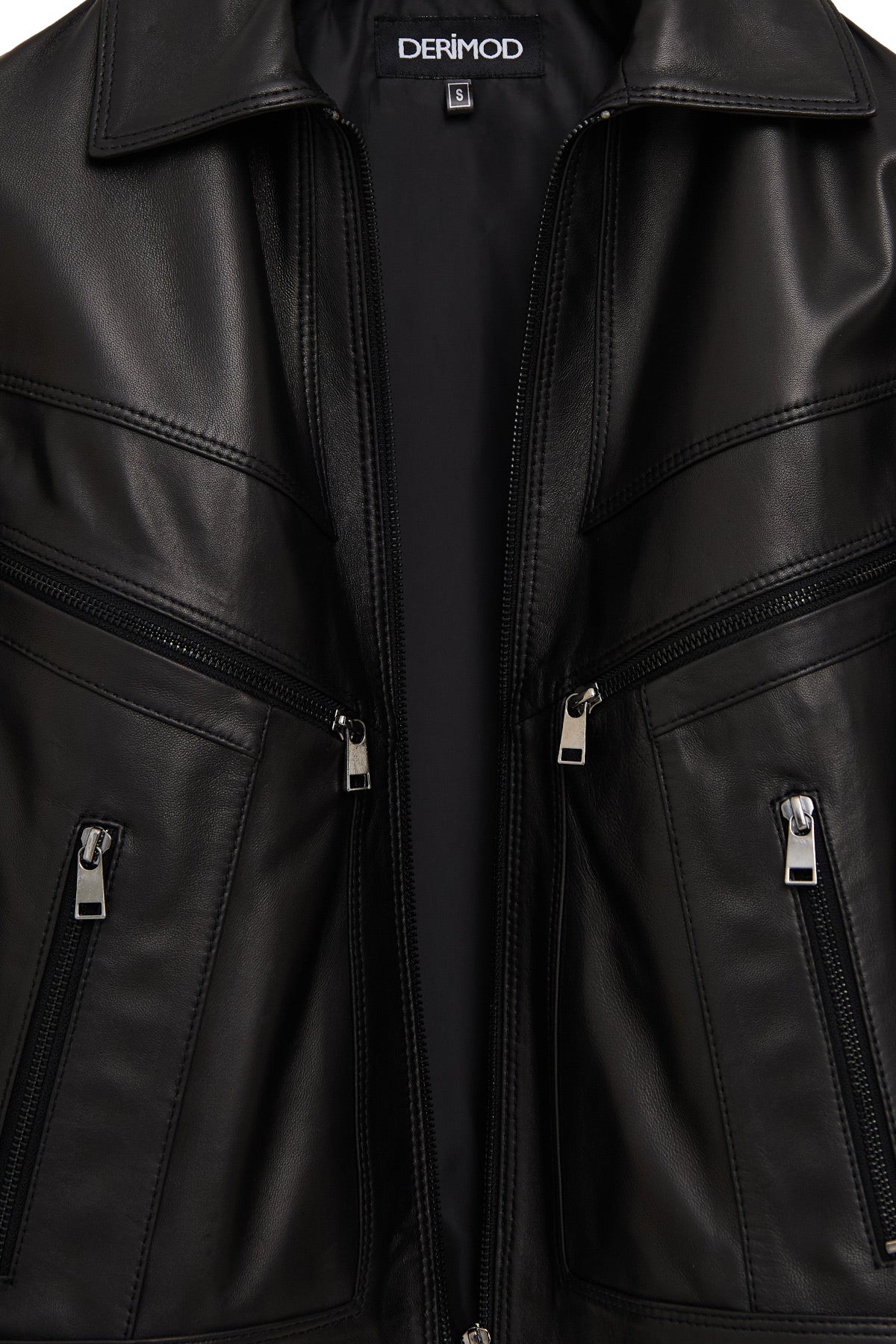 Vanessa Kadın Siyah Gömlek Yaka Kısa Oversize Deri Ceket