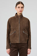 Gina Kadın Kahverengi Hakim Yaka Oversize Kısa Süet Deri Ceket | Derimod