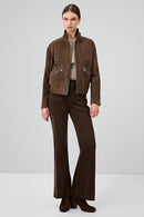 Gina Kadın Kahverengi Hakim Yaka Oversize Kısa Süet Deri Ceket | Derimod