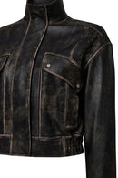 Anita Kadın Kahverengi Oversize Vintage Deri Mont | Derimod