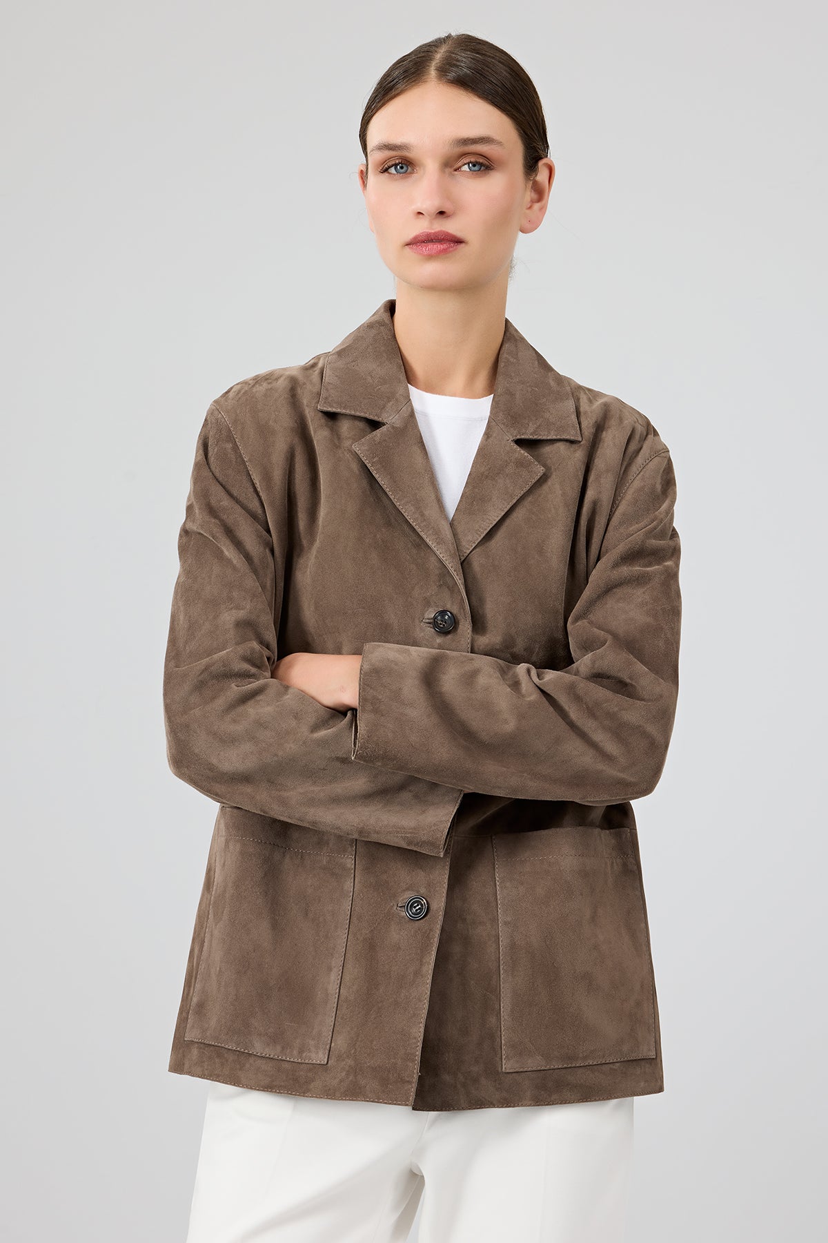 Gloria Kadın Vizon Oversize Süet Deri Ceket